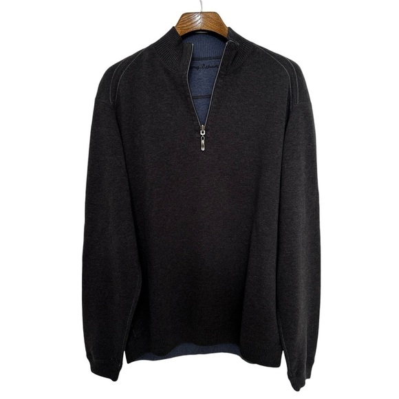 TOMMY BAHAMA Men's 1/4 Zip Long Sleeve Sweater in Dark Gray Cotton Size Medium - Picture 1 of 8